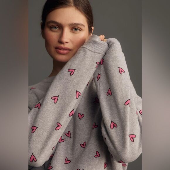 KULE Oversized All Over Hearts Sweatshirt NWT - Picture 2 of 10